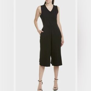 Eileen Fisher Culotte Cotton Stretch Jersey Sleeveless Wide Leg Jumpsuit Black L